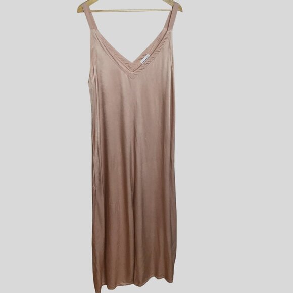 LACAUSA Santi Jumpsuit Pink Rose Satin Wide Leg Sleeveless V Neck Langenlook M - Picture 1 of 8